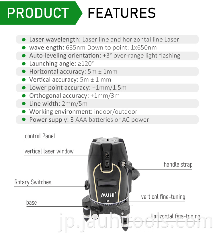 Laser 2 Lines Laser Level Self-Levelling Green Beams